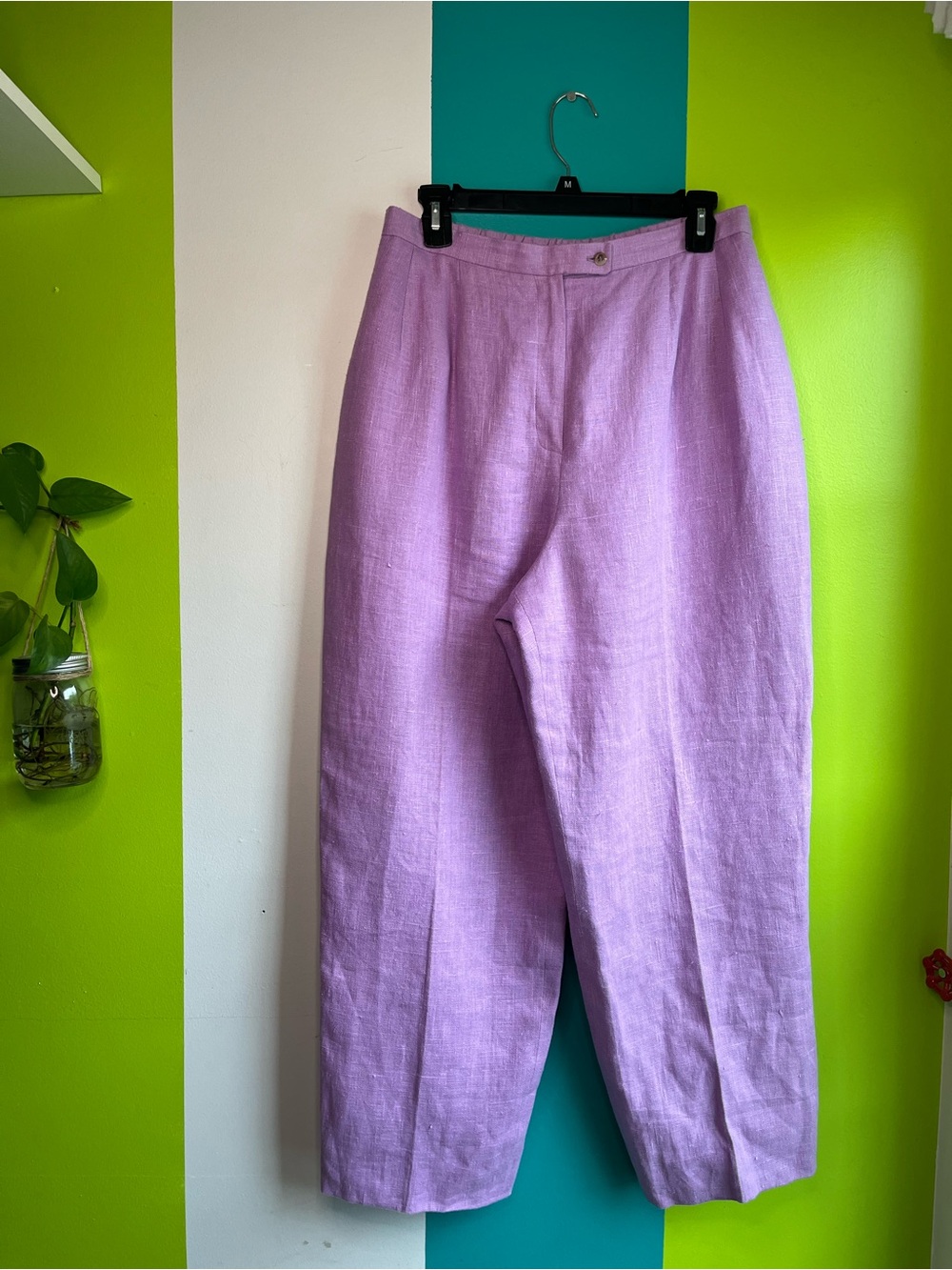 Purple Linen High-Waist Pants